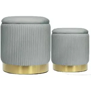 Round Ottoman Storage Set of 2  Vanity Stool with Storage for Bedroom Ottoman Coffee Table,Small  Foot Stool for Living Room (Light Gray)