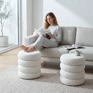 Hidden Storage Tiered Boucle Foot Stool, Versatile Makeup Vanity Ottoman Bench summergarden
