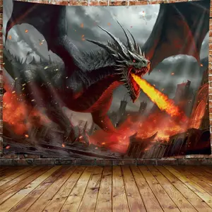 Red Dragon Themed Art Wall Hanging Tapestries Wall Decor (60W X 40H)