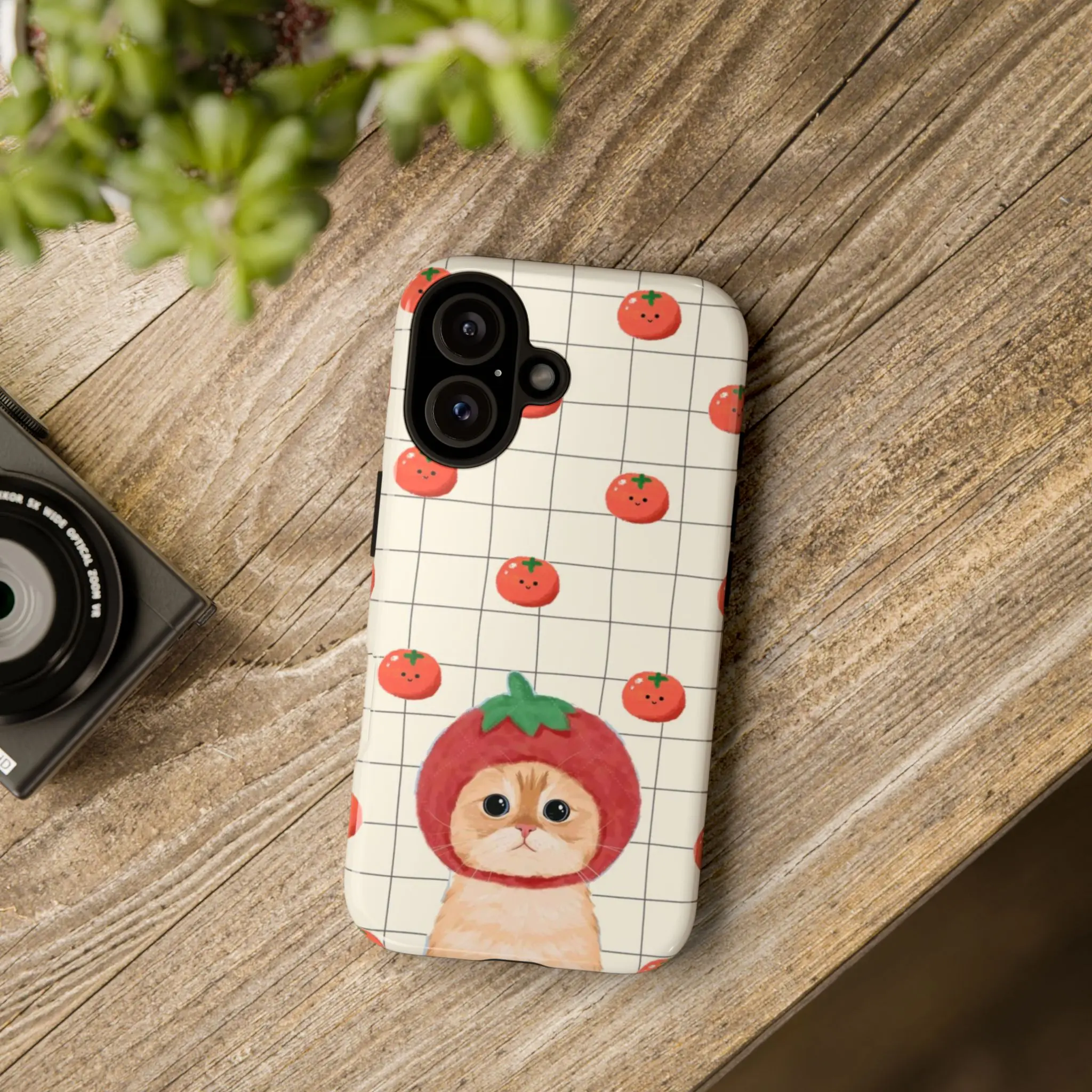 Cute Tomato Cat iPhone Case, Kawaii Aesthetic Kitty Cover, Funny Cartoon Cat Phone Case for iPhone 17 16 15 14 13 12 11 Pro Max Plus Air
