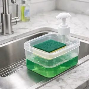 2 in 1 Soap Dispenser + Sponge Holder Set | No Mess Kitchen Hack | Pump Dispenser | Compact Design | Durable & Rust-Resistant | Essential Kitchen Accessory