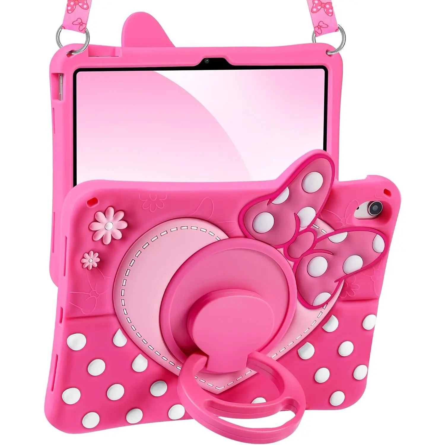 3D Cute Cartoon Silicone iPad Cover with Kickstand - Soft Protective Case for iPad 10/11 (A16 Series, 11th Gen 11in 2025, 10th Gen 10.9 inch 2022) with Bow Tie, Heart, Detachable Strap, Rotating Folding Stand, Astronaut Design for Girls, Tablet