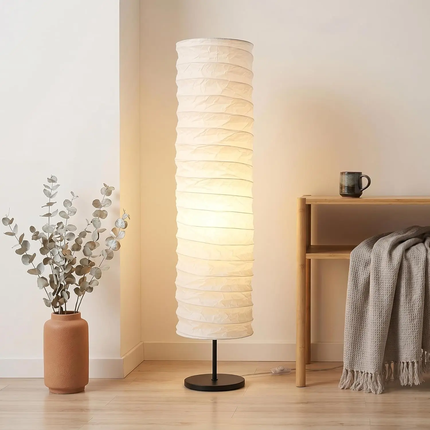 Paper Floor Lamp Shade: Standing Lamp Shades Hanging Rice Paper Lampshade Replacement Foldable, 37 X 8.7 in Floor Light Cover Making Light Soft Ambient for Home, Bedroom Lighting Accessory