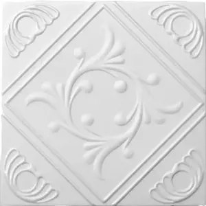 A La Maison Ceilings Diamond Wreath 20 in x 20 in Decorative Styrofoam Glue-up Ceiling Tiles - #R02 - (Pack of 8) / 21.6 sqft