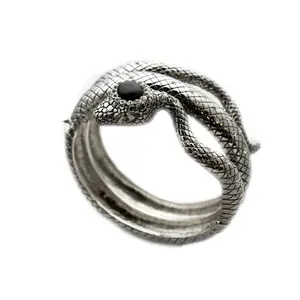 TFJ Women Fashion Jewelry Wide Bangle Wrist Cuff Bracelet Silver Metal Snake Rhinestones