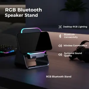 RGB Bluetooth Desktop Speaker with Wireless Surround Sound, Subwoofer, USB Cable, and Smartphone Stand Holder for Gaming, Music Audio Playback Induction