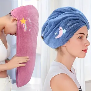 Women'S Quick-Dry Microfiber Towel (Available in 3 Colors) - Soft Coral Fleece, High-Quality Design, Absorbent Shower Cap, Featuring Cute Star And Rainbow Embroidery, Perfect for Drying Wet Hair. Microfiber Towel, Hair Towel Turban