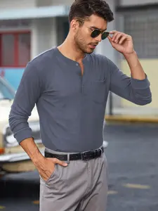 COOFANDY B Fall Outfits Limited Time Clearance Men's Henley Shirts Long Sleeve Basic Waffle Pique Pullover T-Shirt with Pocket