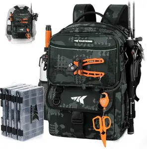KastKing BaitSpace 50L Fishing Tackle Backpack with Removable Bait Binder & 4 Tackle Boxes Rod Holders Storage Gear Camo Design
