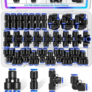 1/4"OD Push to Connect Fittings Quick Connect Air Hose Fittings,1/4"OD Air Hose Fittings,Air Line Fittings for 1/4" Tube (30PCS)