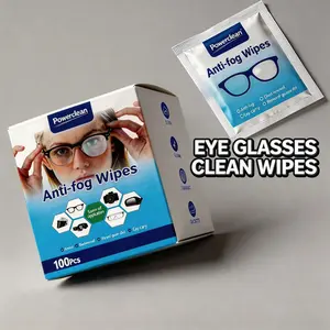Powerclean Anti-Fog Glasses Wipes | 100 CT Individually Wrapped Lens Cleaner | Instant Defogger for Eyewear & Goggles