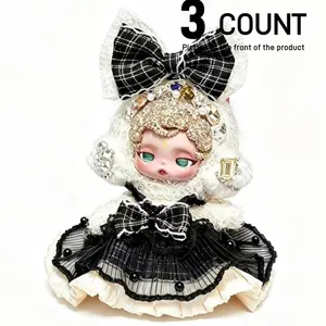 Doll Blind Box Clothes Set, Plaid Skirt 3-Piece, Fits 17cm & 14cm Dolls, Unisex, Perfect for Birthdays, Parties, Holidays