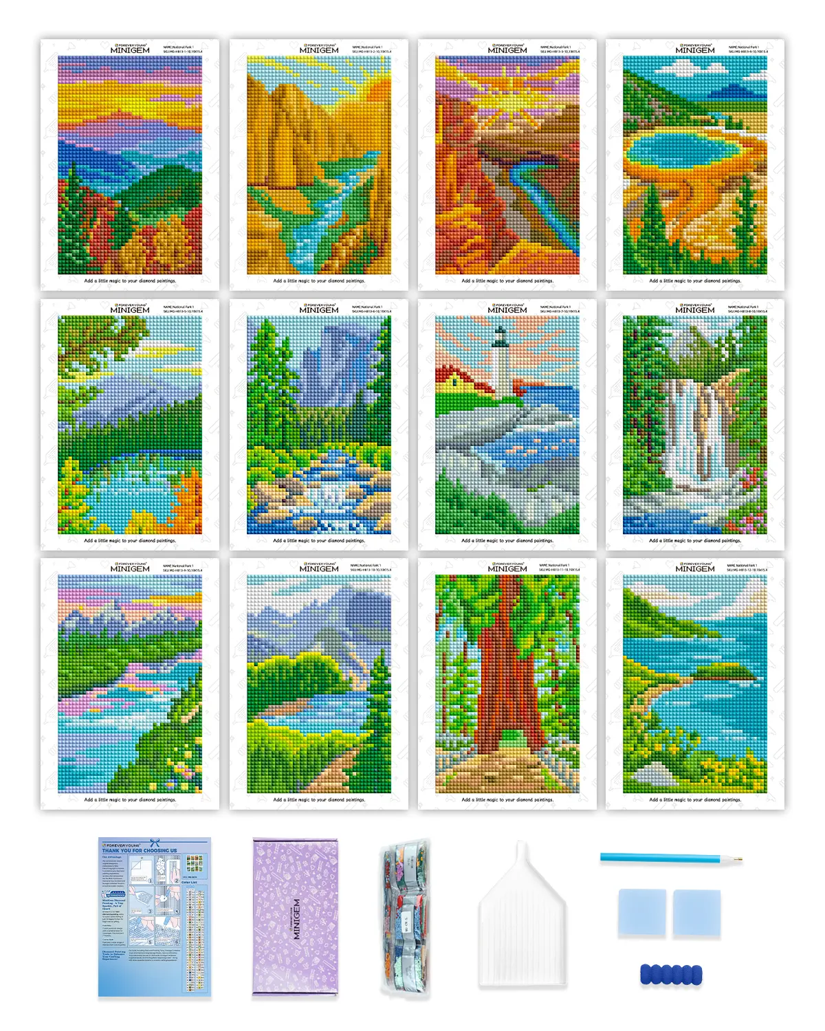 ForeverYoung Nature Diamond Art Kits - Beginner-Friendly, Unisex 12 PCS 5x7 inch Square Canvas, Diamond Pattern Design DIY Craft Supplies, All Seasons Stress Relief Gifts No Battery Needed, Beginners