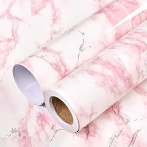 Glossy Marble Contact Paper - 15.8x78.7" Peel & Stick Vinyl, Waterproof Countertop/Wallpaper for Kitchen & Bathroom (White/Pink)