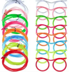 Silly Drinking Straw Glasses - Stain Resistant, Colorful Fun Glasses for Drinks, Assorted Neon Colors