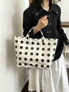 Polka Dot Tote Bag, Waterproof Polyester Tote Bag, Simple Design, Durable and Stain-Resistant, Water-Proof and Dirt-Repellent