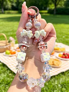 Sweet Cool Style Y2K Cheese Bow Beaded Bracelet, Cute Car Keychain, Dopaamine Phone Chain, Perfect Gift for Friends, Daily Wear