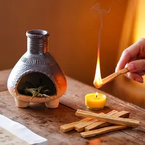 1 Set Rattan Incense Burner Ceramic Clay Heat Resistant for Sticks Coils Cones Wooden Stand Home Decoration