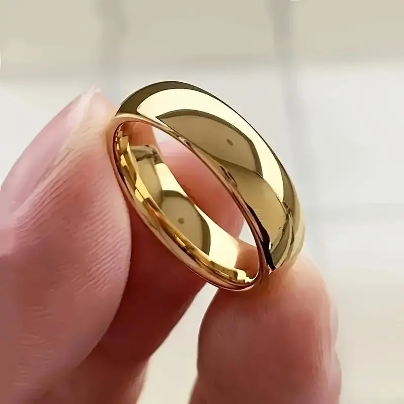 6mm Classic Gold Solid Stainless Steel Simple Elegant Single Ring Golden Plated Titanium Wedding Band