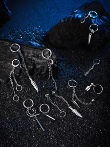 12 Pieces Hoop Dangle Earrings For Men Stainless Steel feather Hinged Pendant Earrings Long Chain Earrings