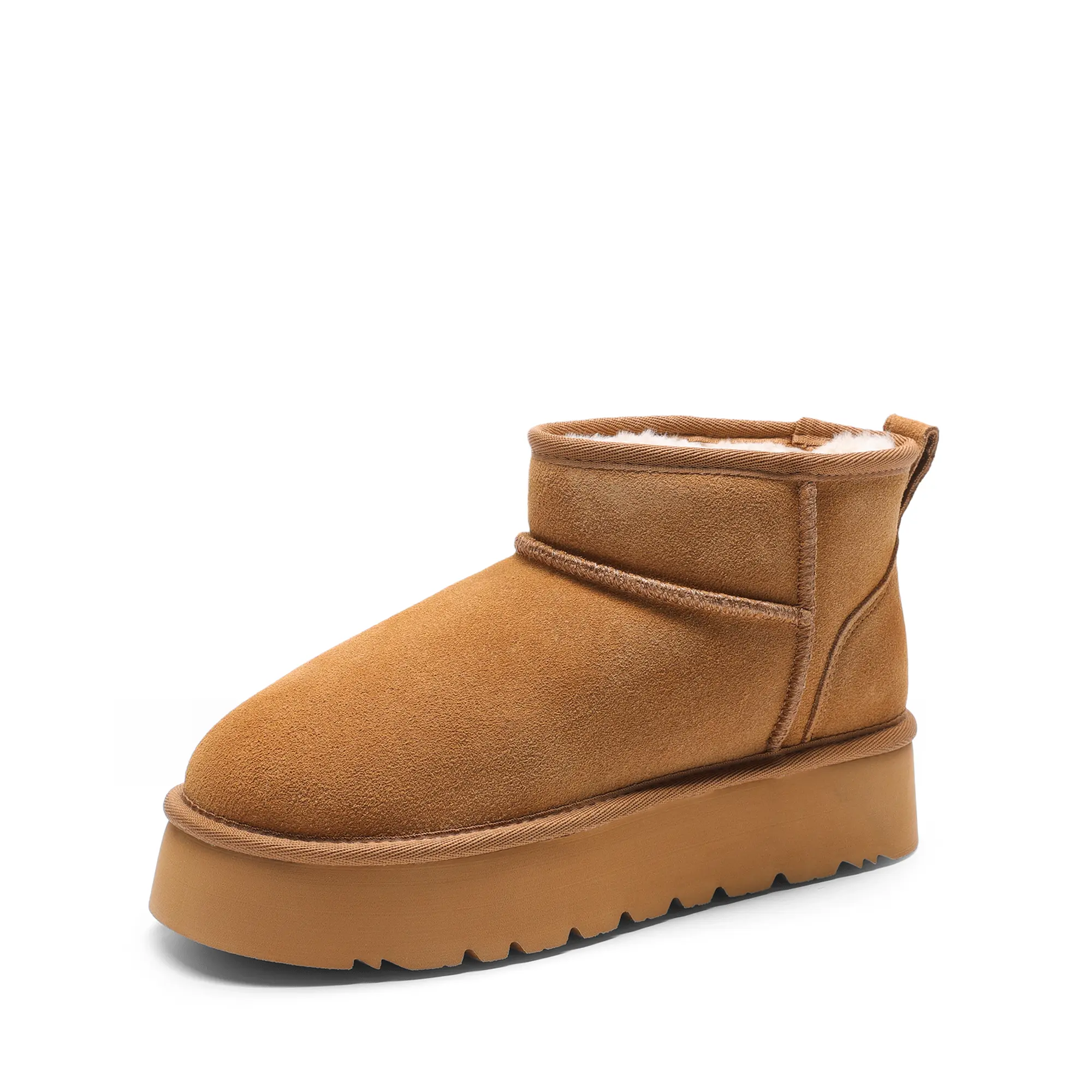 DREAM PAIRS Women's 3.81cm Low Heel Platform Winter Snow Boots - Genuine Suede, Water-Resistant Mini Ankle Booties, Stable Lightweight, Anti-Slip EVA Sole, Memory Foam, Faux Fur Lined Walking Shoes with Removable DIY Ribbon, Faux Fur Liner, All Seasons
