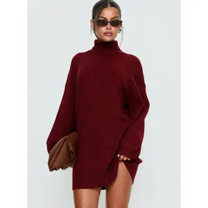 Coleena Long Sleeve Knit Mini Dress Burgundy