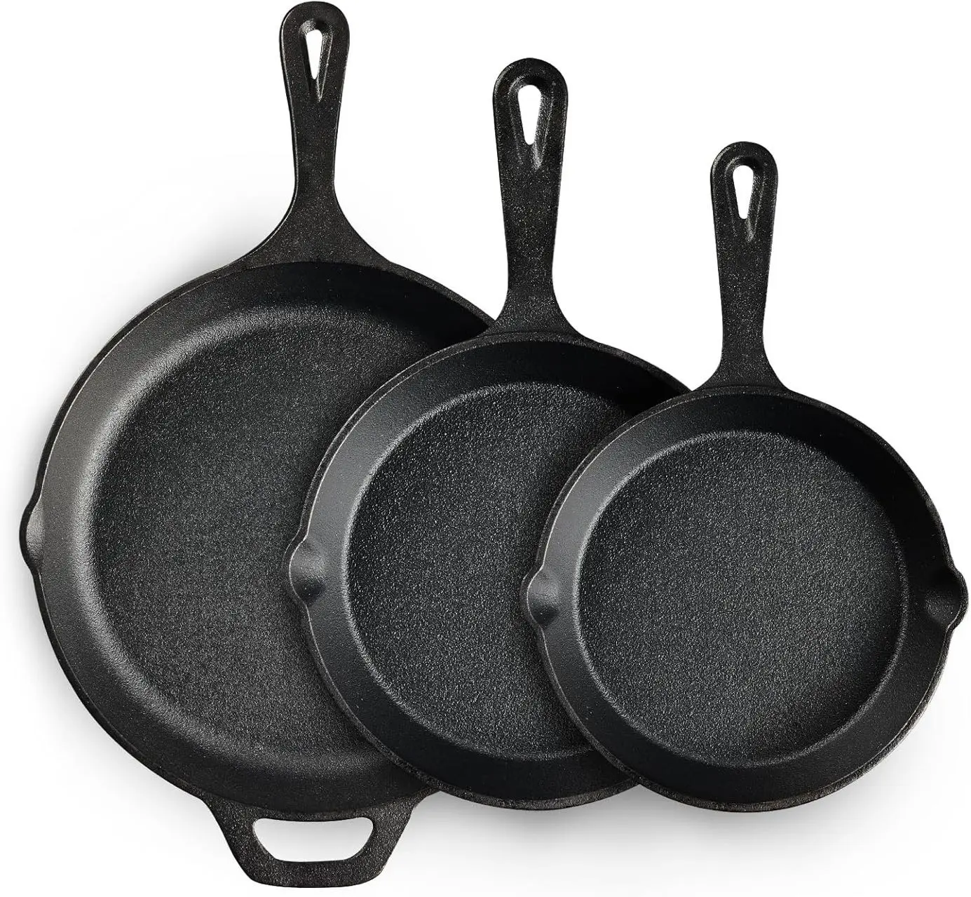 Pots and Pans Set, 3-Piece Pre-Seasoned Cast Iron Skillet Set - Ready-to-Use Non-Stick Hanging Cookware, 6.45"/8.26"/10.62" Sizes, Egg Cooking, Indoor/Camping Use, Grill & Oven Safe summerwins