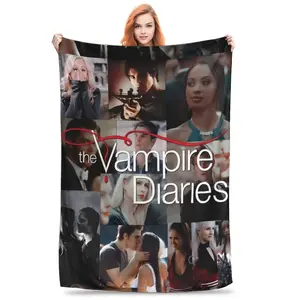 The Vampire Diaries Series Blanket - Damon & Elena, Stefan & Caroline and Matt Donovan Designs - Soft Plush Blanket for Sofa or Bed - Year-Round Gift for TVD Fans - Official TVD Merchandise - Textile Accessory with Iconic Characters and Scenes from the Sh