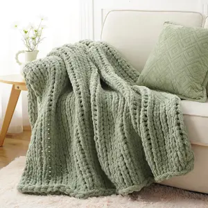 Battilo | Handmade Cable Knit Crochet Blanket, Spring Cozy Rope Knot Throw Blankets for Couch Home Decor,50"x60"