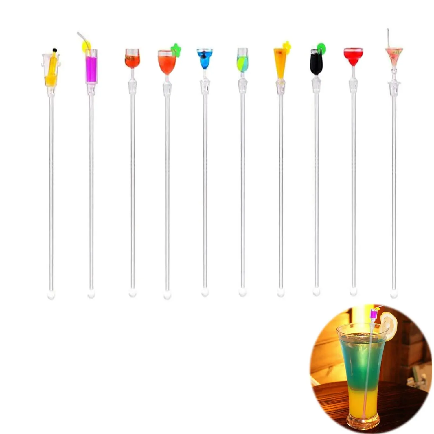 10Pcs Party Drink Stir Sticks, Multi Color Acrylic Cocktail Drink Swizzle Stir Sticks, Drink Accessories