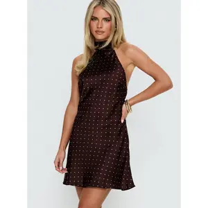 Primevere Halter Mini Dress Burgundy Polka Dot