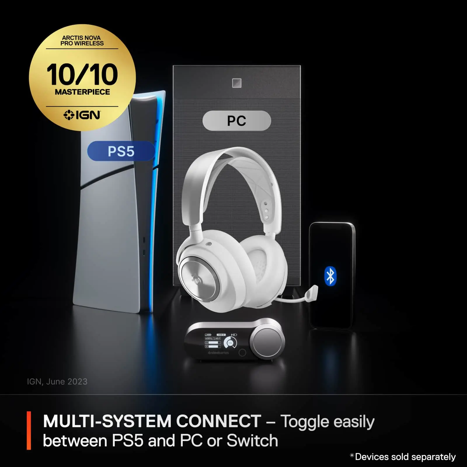 SteelSeries - Arctis Nova Pro Wireless Over-the-Ear Gaming Headset with 2.4GhzBluetooth for PC, PS5, PS4, Switch and Switch 2 - White