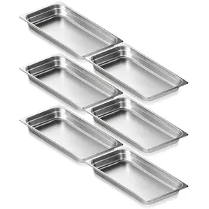 VEVOR 6 Pack Hotel Pans, Full Size Anti-Jam Steam Pan, 0.8mm Thick Stainless Steel Restaurant Steam Table Pan, 2.5-Inch Deep Commercial Table Pan, Catering Storage Food Pan, for Industrial & Scientifi