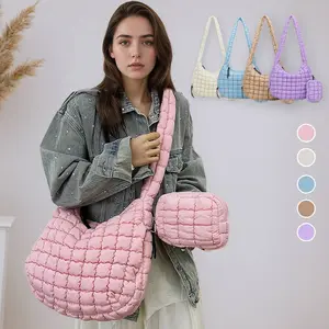 Chic Quilted Puffy Shoulder Bag for Women Large Capacity Crossbody Purse with Cloud Pattern and Zipper Closure for Travel