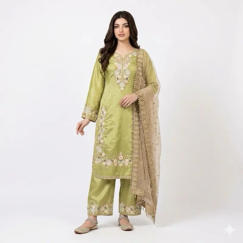 bottle green colour pakistani dress WEARZA X KANWAL MALIK BOTTLE GREEN COLOR PURE ORGANZA PAKISTANI DRESS –  Wearza main image 0