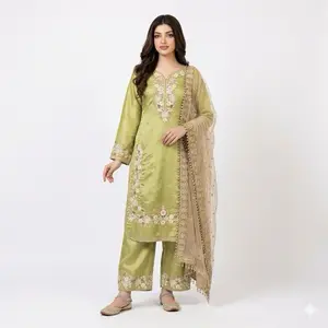 Indian Pakistani Punjabi Suit Women's Womenswear - Green Color, Long Sleeves, Comfortable Fit, Suitable for Costume and Special Occasions - Clothes