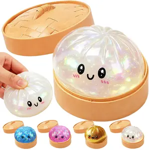 Glitter Dumpling Squishy with Steamer Box, Soft Squeeze Sensory Toy, Stress Relief Fidget Toy, Color Selectable, Ideal Gift for Desk & Daily Use
