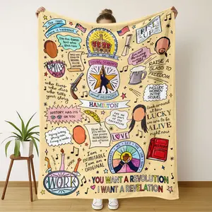 Vintage Hamilton Flannel Blanket, Cartoon Pattern Blanket, Multi-Functional Decorative Throw, Soft Comfortable Nap Blanket for Home Office Travel