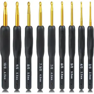 Black Gold Ergonomic Crochet Hook Set (2.0–6.0mm) – Soft Grip Aluminum Knitting Hooks for Arthritic Hands & Yarn Craft
