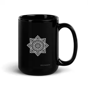 15oz Glossy Black Sturdy Ceramic Coffee Cup - BPA-Free, Lead-Free, Microwave-Safe Reusable Drinkware, Coffee Mugs for Morning Java and Daily Drinks
