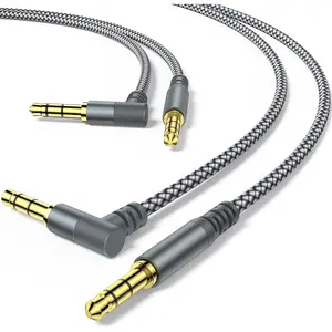 2 Pack Aux , 6.6ft/2M TRS Auxiliary Cables 90  Right 3.5mm Nylon Braided 1/8 AUX Cord for  Compatible with Stereos, Speaker, iPod iPad Smartphone, Headphones ,Echo Dot,- Grey