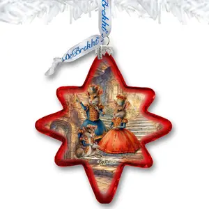 Designocracy 755-049 4 x 3 in. Nutcracker Ballet Scene Star Glass Ornament Christmas Decor