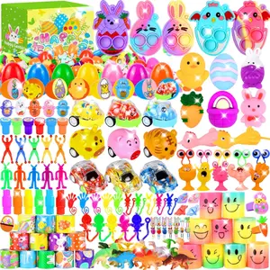 Easter 2026 Gift 120 Pcs Prefilled Plastic Easter Eggs Filled with Assorted Toys Stickers Inside for Kids Boys Girls Toddlers Easter Theme Party Favors Easter Eggs Hunt Basket Filler Stuffers Classroom Prize Supplies