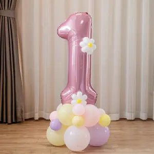 27 Piece Daisy Flower Number Balloons Set, Perfect for Birthdays, Weddings, Parties, Kids Room Decor, Charming Party Supplies, Balloon Garland