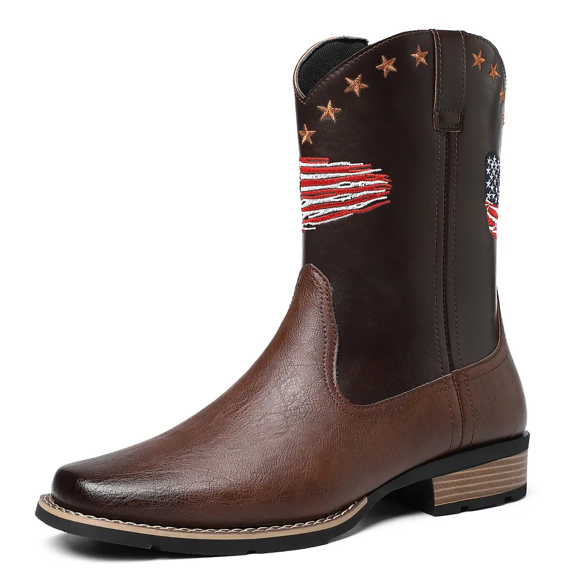 Men's fashion high top cowboy boots, stars and stripes pattern, non-slip comfortable and durable shoes, suitable for outdoor travel walking