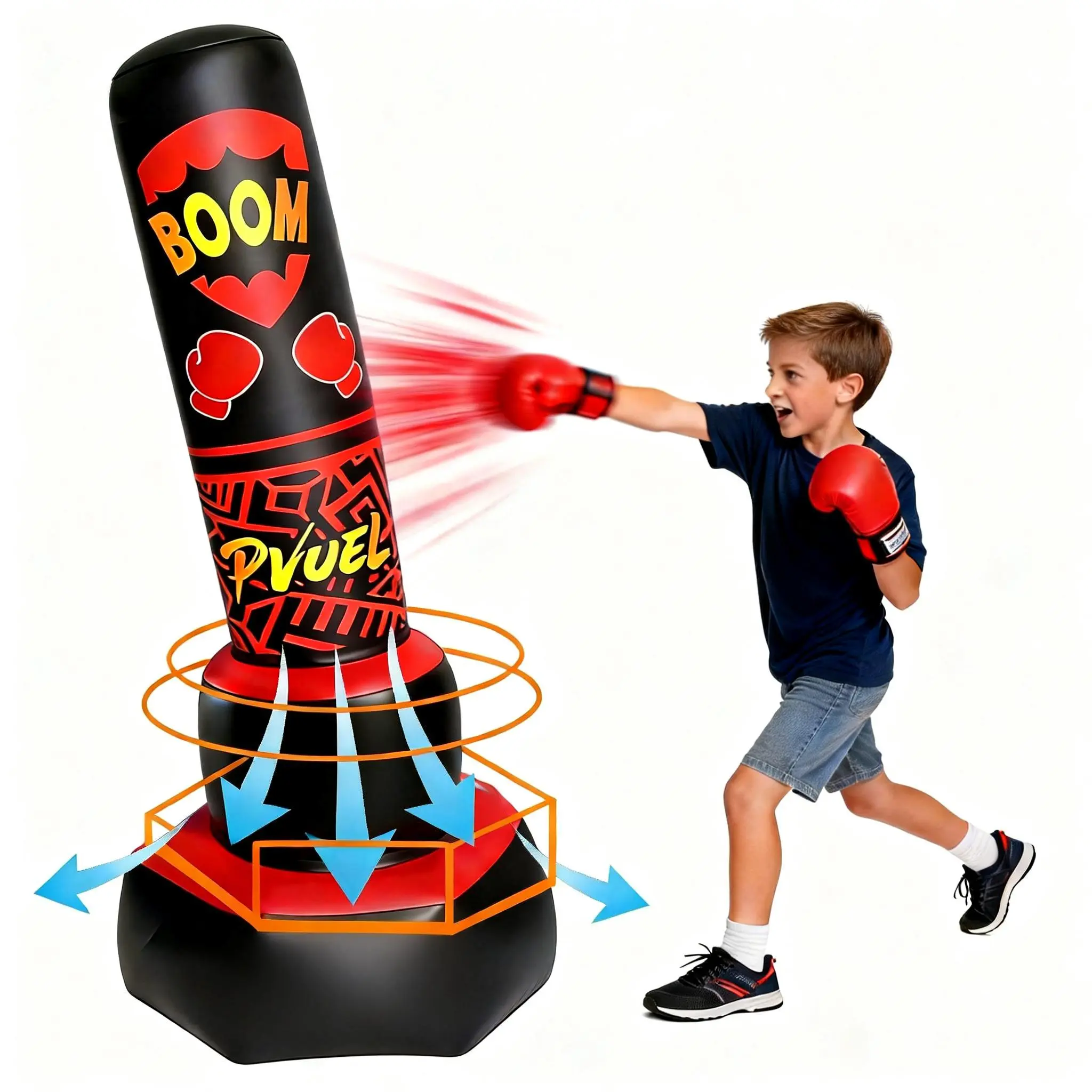Inflatable Punching Bag, Stable Inflatable Boxing Bag for 3-18 Kids, Toy & Gifts for Boys and Girls, Kids Boxing Set for Practicing Karate, Taekwondo