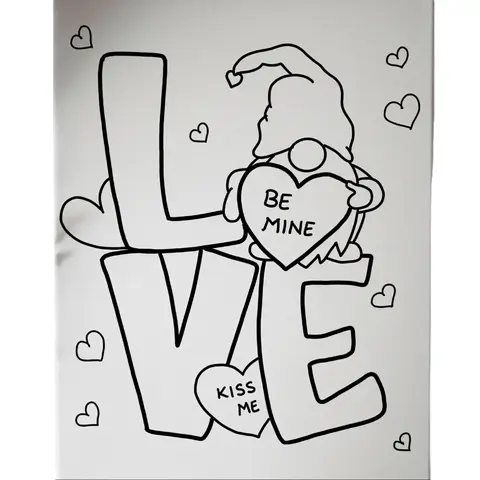 DTF Transfer Outline - Press & Paint Outline, Color your own DTF Print -  Love Gnome - Galentine Day - Valentine's Day -Coloring Activity - Sip and Paint Party - New Years eve Party