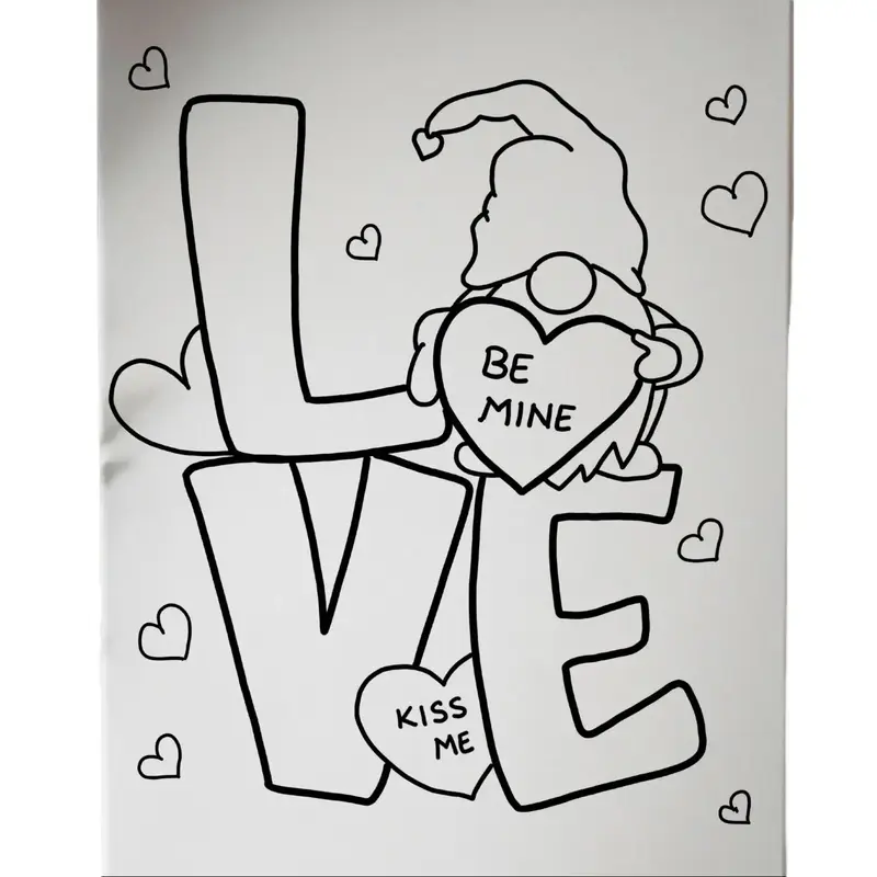 DTF Transfer Outline - Press & Paint Outline, Color your own DTF Print -  Love Gnome - Galentine Day - Valentine's Day -Coloring Activity - Sip and Paint Party - New Years eve Party