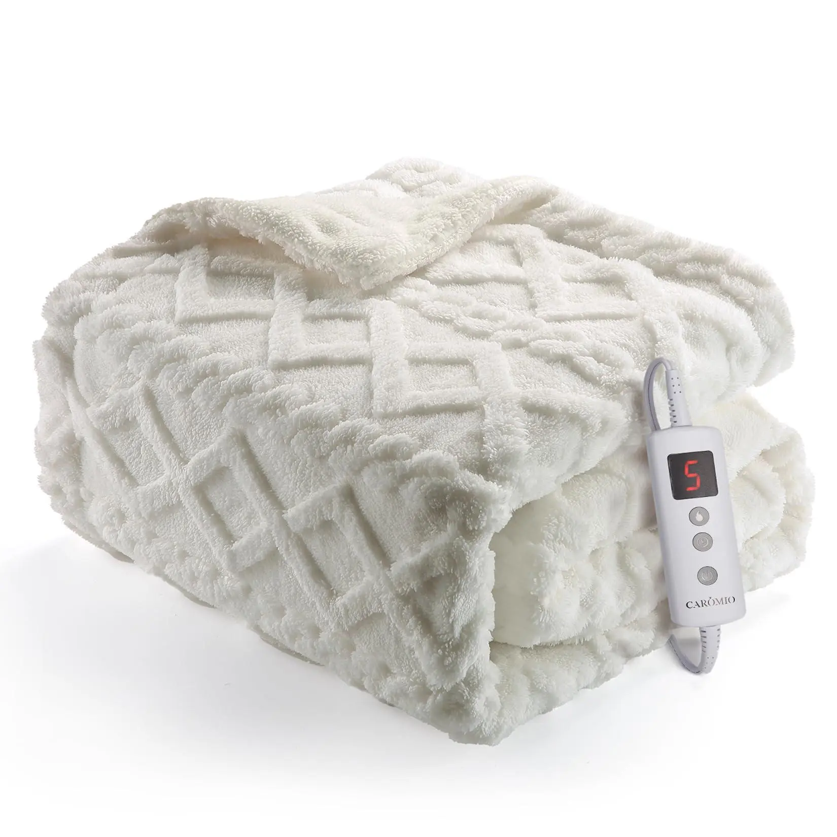 GARVEE Heated Throw Blanket - Thick Tufted Sherpa Electric Blanket with 10 Heating Levels & Timer - Fast Heating, 50"×60", Off White for Cozy Warmth