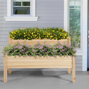 【Fir Wood】Yaheetech Raised Garden Bed Elevated Wooden Horticulture Planter Box with Legs Standing Growing Bed for Gardening/Backyard/Patio/Balcony